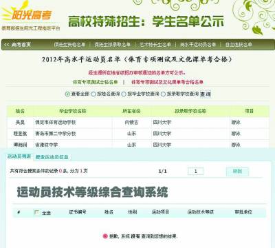 被川大拟录取的4名考生的一级运动员证书查询不到